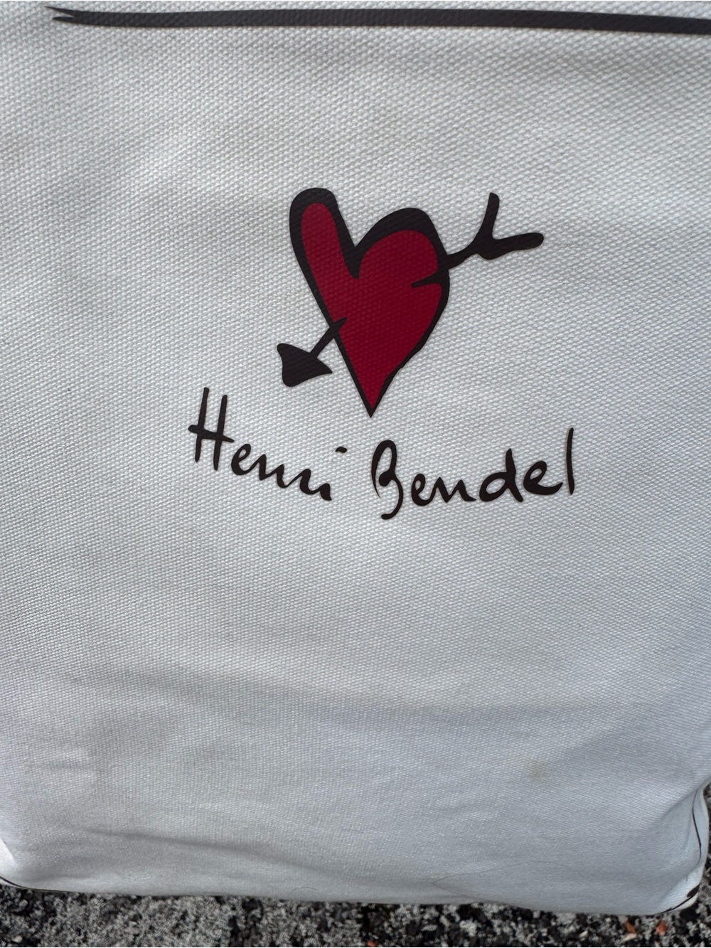 Henri Bendel Love of Shopping Canvas Tote Bag White Brown Stripe Market Shopper - Picture 6 of 10